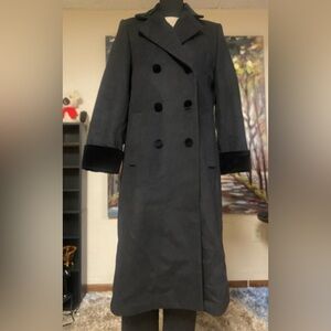Liz Claiborne Over Coat Women 8P Gray Black Double Breasted Velvet Collar Coat